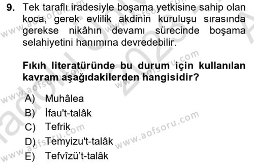 Günümüz Fıkıh Problemleri Dersi 2023 - 2024 Yılı (Vize) Ara Sınavı 9. Soru