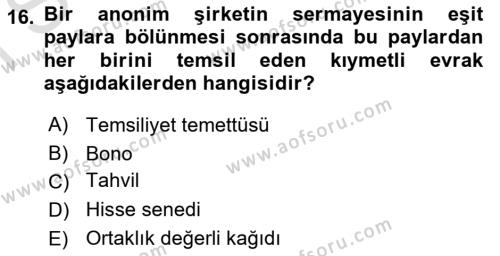 Günümüz Fıkıh Problemleri Dersi 2023 - 2024 Yılı (Final) Dönem Sonu Sınavı 16. Soru