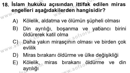 Günümüz Fıkıh Problemleri Dersi 2023 - 2024 Yılı (Final) Dönem Sonu Sınavı 18. Soru