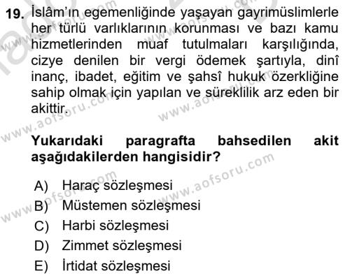 Günümüz Fıkıh Problemleri Dersi 2023 - 2024 Yılı (Final) Dönem Sonu Sınavı 19. Soru