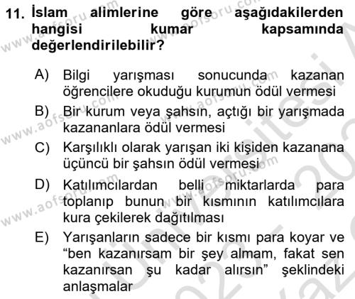 Günümüz Fıkıh Problemleri Dersi 2023 - 2024 Yılı Yaz Okulu Sınavı 11. Soru