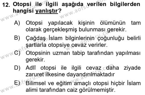 Günümüz Fıkıh Problemleri Dersi 2023 - 2024 Yılı Yaz Okulu Sınavı 12. Soru