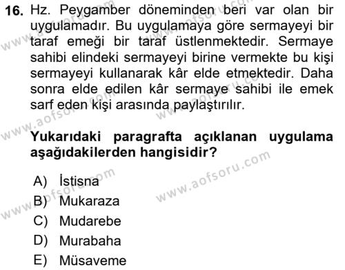 Günümüz Fıkıh Problemleri Dersi 2023 - 2024 Yılı Yaz Okulu Sınavı 16. Soru