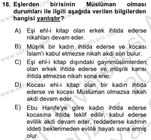 Günümüz Fıkıh Problemleri Dersi 2023 - 2024 Yılı Yaz Okulu Sınavı 18. Soru