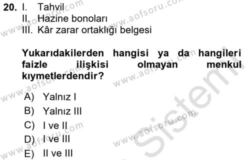 Günümüz Fıkıh Problemleri Dersi 2023 - 2024 Yılı Yaz Okulu Sınavı 20. Soru