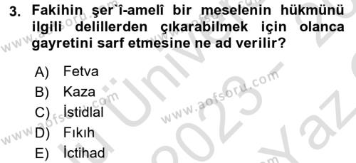 Günümüz Fıkıh Problemleri Dersi 2023 - 2024 Yılı Yaz Okulu Sınavı 3. Soru