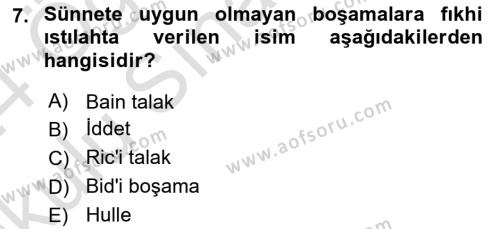 Günümüz Fıkıh Problemleri Dersi 2023 - 2024 Yılı Yaz Okulu Sınavı 7. Soru