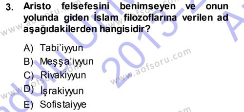 İslam Düşünce Tarihi Dersi 2013 - 2014 Yılı (Vize) Ara Sınavı 3. Soru