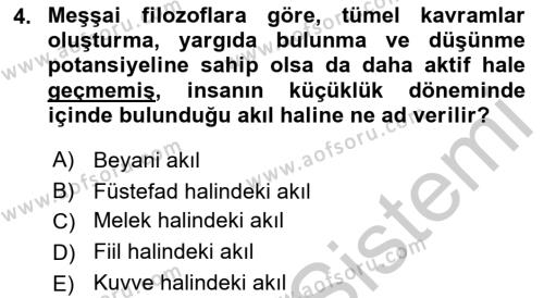 İslam Düşünce Tarihi Dersi 2016 - 2017 Yılı Tek Ders Sınavı 4. Soru