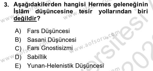 İslam Düşünce Tarihi Dersi 2021 - 2022 Yılı (Vize) Ara Sınavı 3. Soru