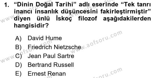 İslam Düşünce Tarihi Dersi 2022 - 2023 Yılı (Vize) Ara Sınavı 1. Soru