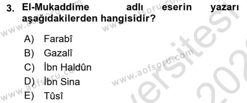 İslam Düşünce Tarihi Dersi 2022 - 2023 Yılı (Vize) Ara Sınavı 3. Soru