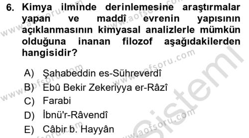 İslam Düşünce Tarihi Dersi 2022 - 2023 Yılı (Vize) Ara Sınavı 6. Soru