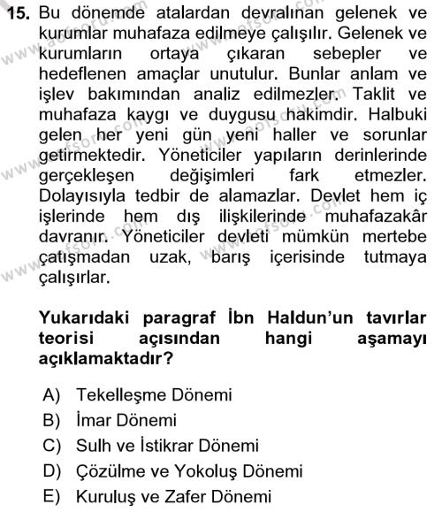 İslam Düşünce Tarihi Dersi 2022 - 2023 Yılı (Final) Dönem Sonu Sınavı 15. Soru