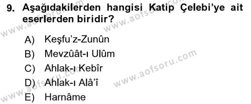 İslam Düşünce Tarihi Dersi 2022 - 2023 Yılı (Final) Dönem Sonu Sınavı 9. Soru