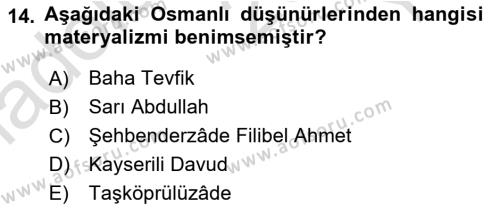 İslam Düşünce Tarihi Dersi 2022 - 2023 Yılı Yaz Okulu Sınavı 14. Soru