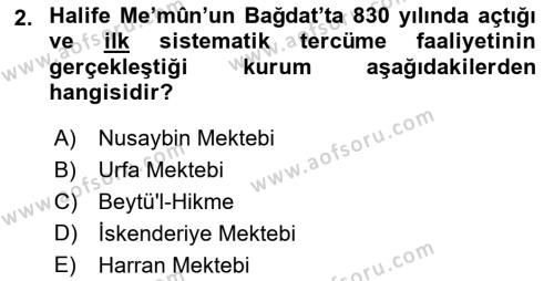 İslam Düşünce Tarihi Dersi 2022 - 2023 Yılı Yaz Okulu Sınavı 2. Soru