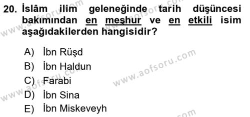 İslam Düşünce Tarihi Dersi 2022 - 2023 Yılı Yaz Okulu Sınavı 20. Soru