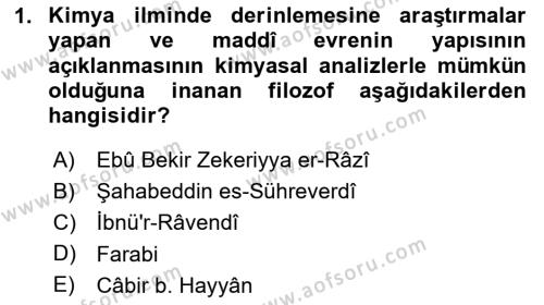 İslam Düşünce Tarihi Dersi 2023 - 2024 Yılı Yaz Okulu Sınavı 1. Soru