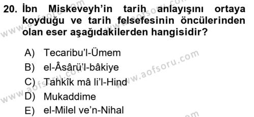 İslam Düşünce Tarihi Dersi 2023 - 2024 Yılı Yaz Okulu Sınavı 20. Soru