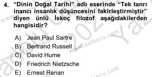 İslam Düşünce Tarihi Dersi 2023 - 2024 Yılı Yaz Okulu Sınavı 4. Soru