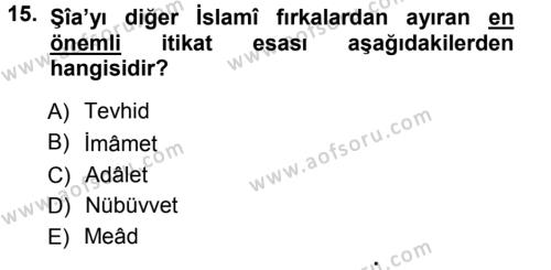 İslam Mezhepleri Tarihi Dersi 2012 - 2013 Yılı (Vize) Ara Sınavı 15. Soru