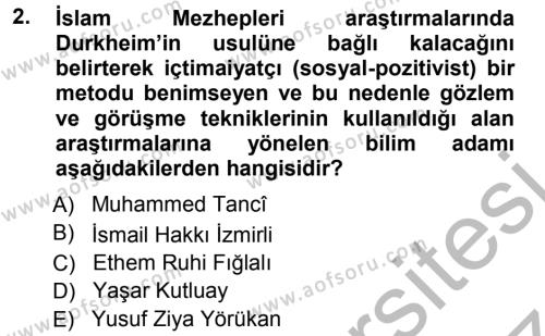 İslam Mezhepleri Tarihi Dersi 2012 - 2013 Yılı (Vize) Ara Sınavı 2. Soru