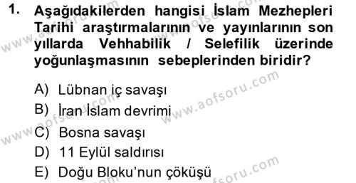 İslam Mezhepleri Tarihi Dersi 2013 - 2014 Yılı (Final) Dönem Sonu Sınavı 1. Soru