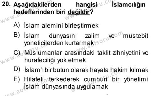 İslam Mezhepleri Tarihi Dersi 2013 - 2014 Yılı (Final) Dönem Sonu Sınavı 20. Soru