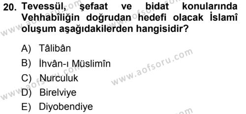 İslam Mezhepleri Tarihi Dersi 2013 - 2014 Yılı Tek Ders Sınavı 20. Soru