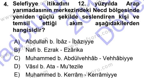 İslam Mezhepleri Tarihi Dersi 2015 - 2016 Yılı (Final) Dönem Sonu Sınavı 4. Soru