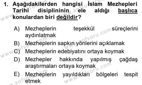 İslam Mezhepleri Tarihi Dersi 2022 - 2023 Yılı Yaz Okulu Sınavı 1. Soru