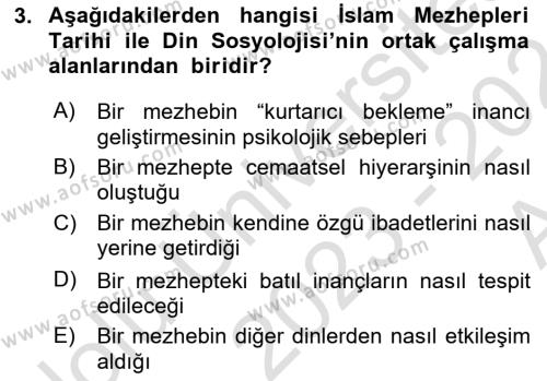 İslam Mezhepleri Tarihi Dersi 2023 - 2024 Yılı (Vize) Ara Sınavı 3. Soru