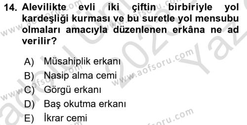 İslam Mezhepleri Tarihi Dersi 2023 - 2024 Yılı Yaz Okulu Sınavı 14. Soru