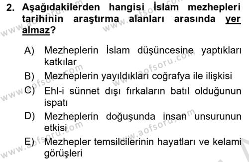 İslam Mezhepleri Tarihi Dersi 2024 - 2025 Yılı (Vize) Ara Sınavı 2. Soru