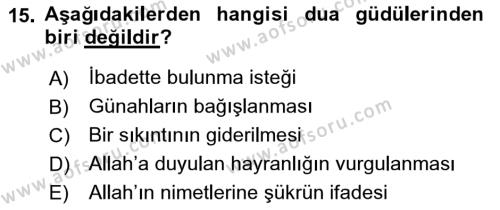 Din Psikolojisi Dersi 2018 - 2019 Yılı 3 Ders Sınavı 15. Soru