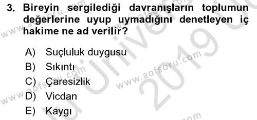 Din Psikolojisi Dersi 2018 - 2019 Yılı 3 Ders Sınavı 3. Soru