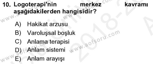 Din Psikolojisi Dersi 2018 - 2019 Yılı (Vize) Ara Sınavı 10. Soru