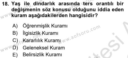 Din Psikolojisi Dersi 2022 - 2023 Yılı (Vize) Ara Sınavı 18. Soru