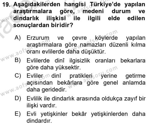 Din Psikolojisi Dersi 2022 - 2023 Yılı (Vize) Ara Sınavı 19. Soru