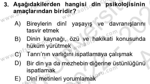 Din Psikolojisi Dersi 2022 - 2023 Yılı (Vize) Ara Sınavı 3. Soru