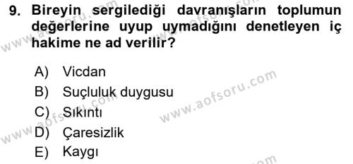 Din Psikolojisi Dersi 2022 - 2023 Yılı (Vize) Ara Sınavı 9. Soru