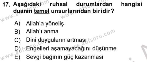 Din Psikolojisi Dersi 2022 - 2023 Yılı (Final) Dönem Sonu Sınavı 17. Soru