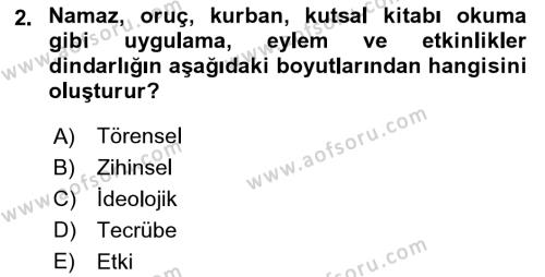 Din Psikolojisi Dersi 2022 - 2023 Yılı (Final) Dönem Sonu Sınavı 2. Soru