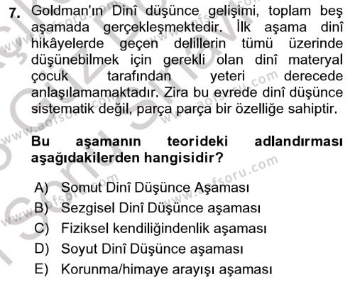 Din Psikolojisi Dersi 2022 - 2023 Yılı (Final) Dönem Sonu Sınavı 7. Soru