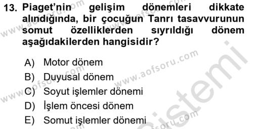 Din Psikolojisi Dersi 2022 - 2023 Yılı Yaz Okulu Sınavı 13. Soru