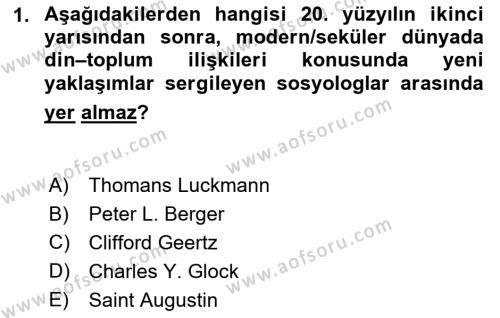 Din Psikolojisi Dersi 2023 - 2024 Yılı (Vize) Ara Sınavı 1. Soru