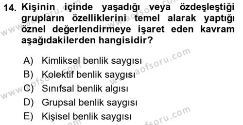 Din Psikolojisi Dersi 2023 - 2024 Yılı (Vize) Ara Sınavı 14. Soru