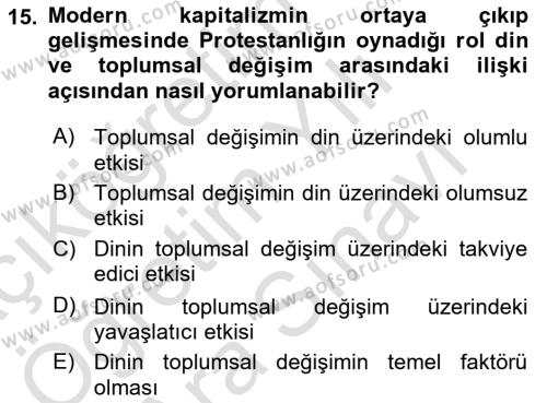 Din Psikolojisi Dersi 2023 - 2024 Yılı (Vize) Ara Sınavı 15. Soru