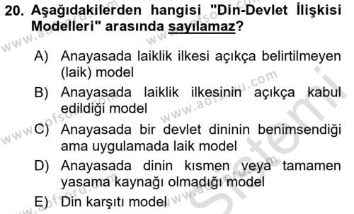 Din Psikolojisi Dersi 2023 - 2024 Yılı (Vize) Ara Sınavı 20. Soru